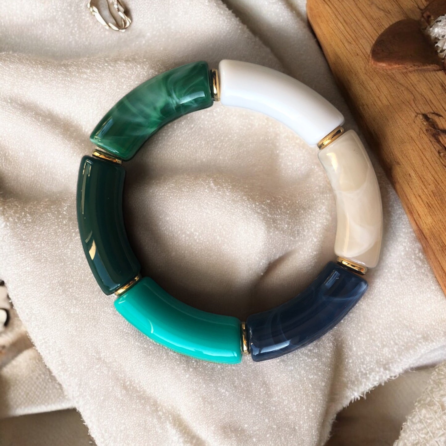 Bracelet tube ton bleu et vert