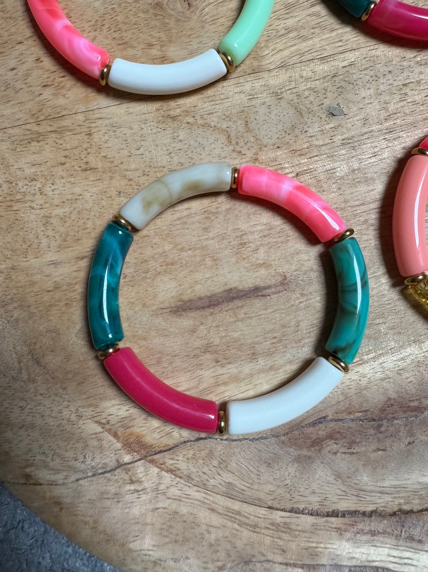Bracelets Joncs tendance - nuances de rose, vert et bleu canard