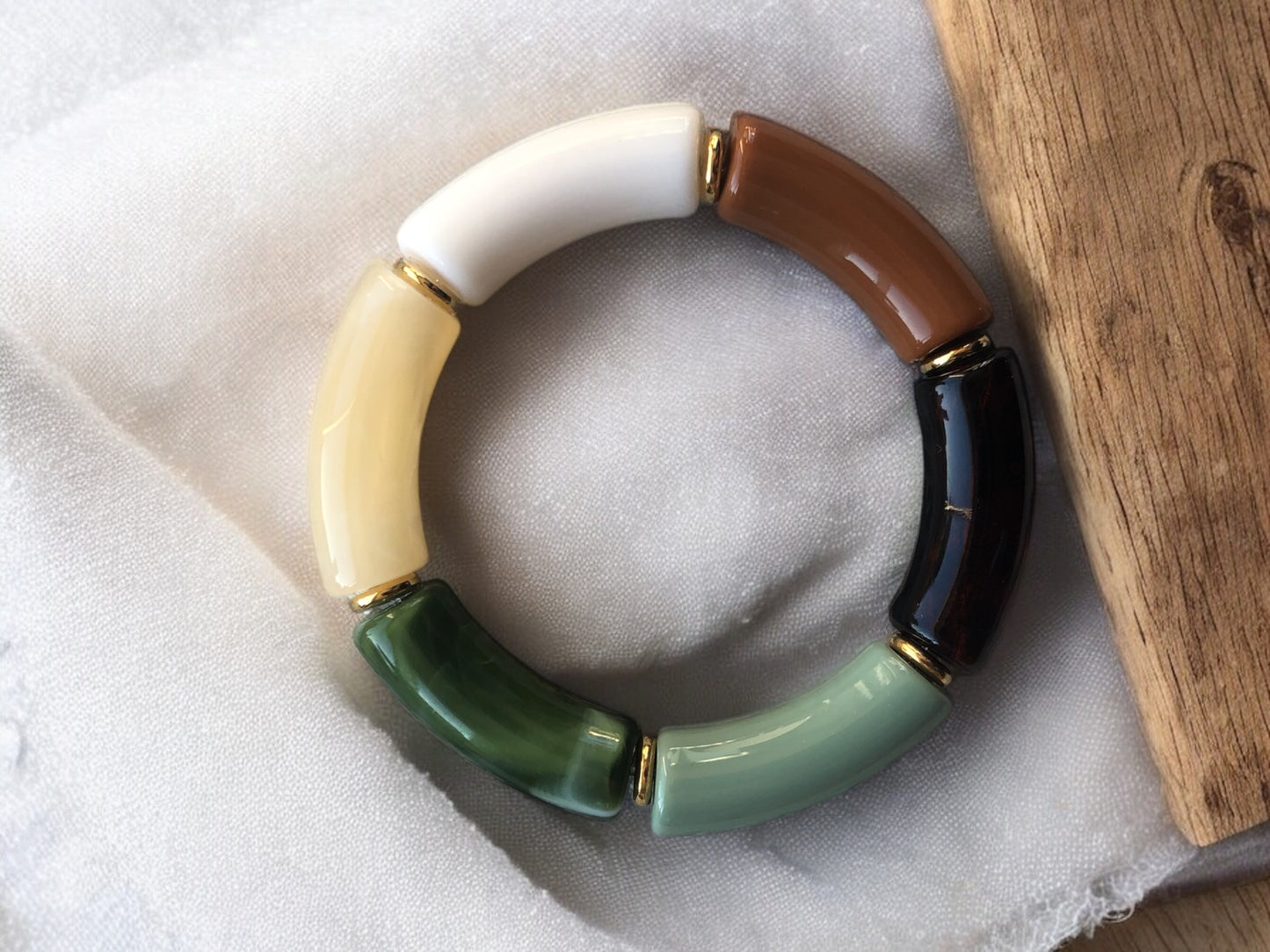 Bracelet tube ton vert et marron