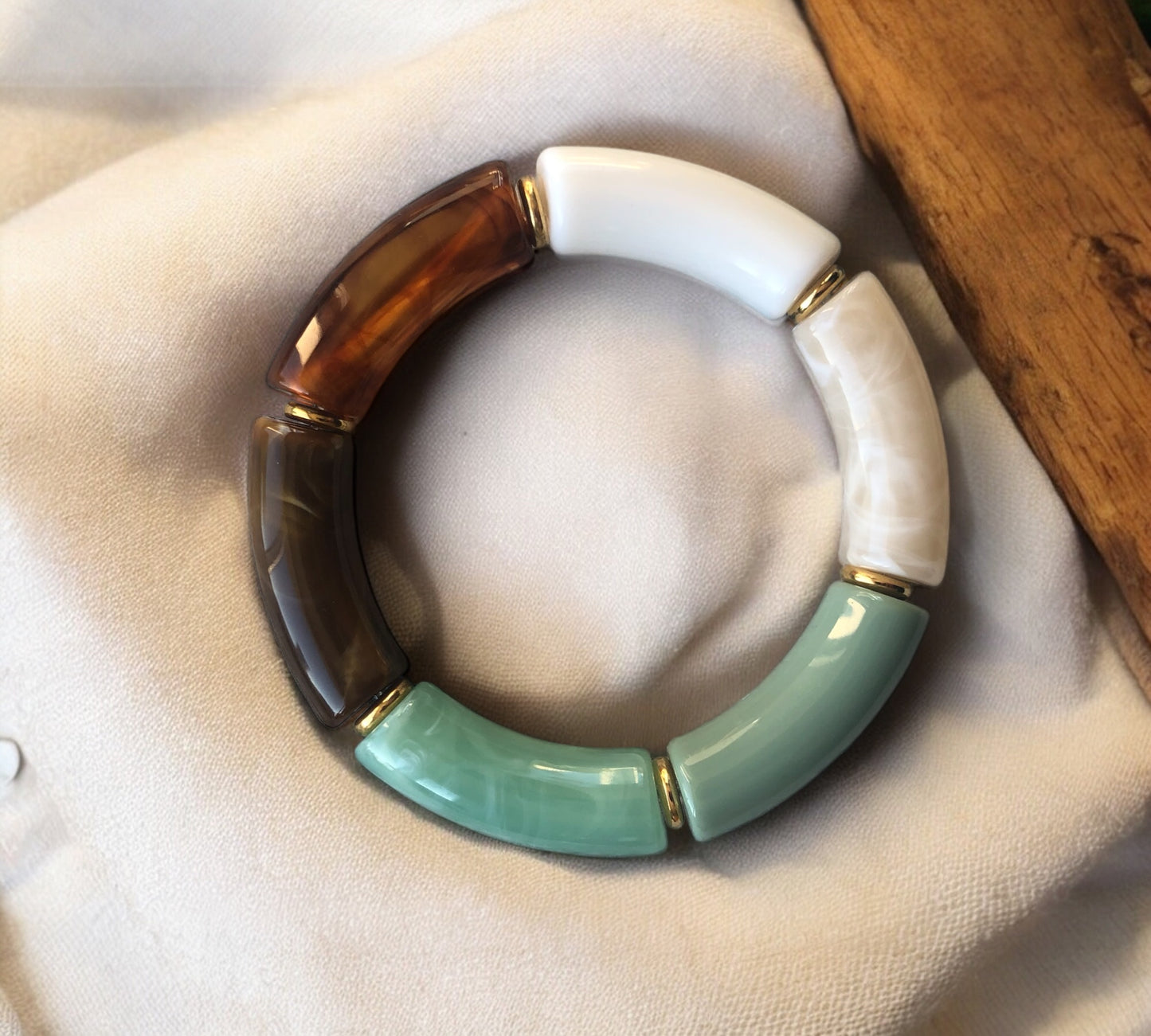 Bracelet tube ton vert et marron