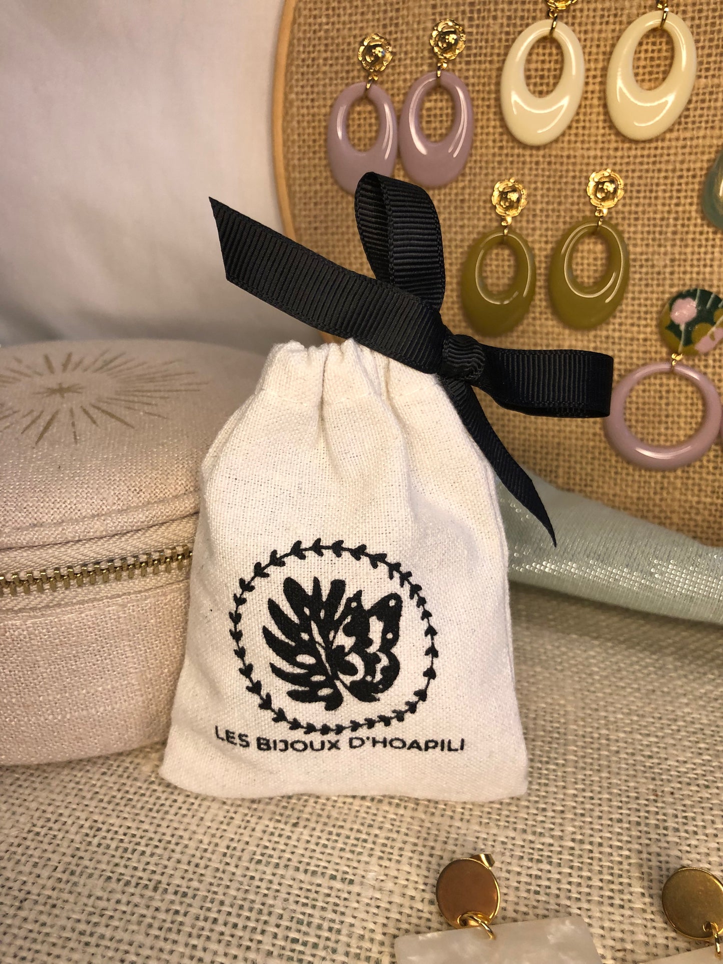 Boucles d’oreilles Feuilles d’automne - kaki marbré