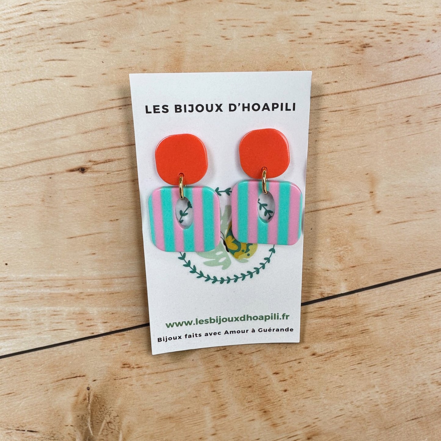 Boucles d’oreilles Buren rayures roses et bleues