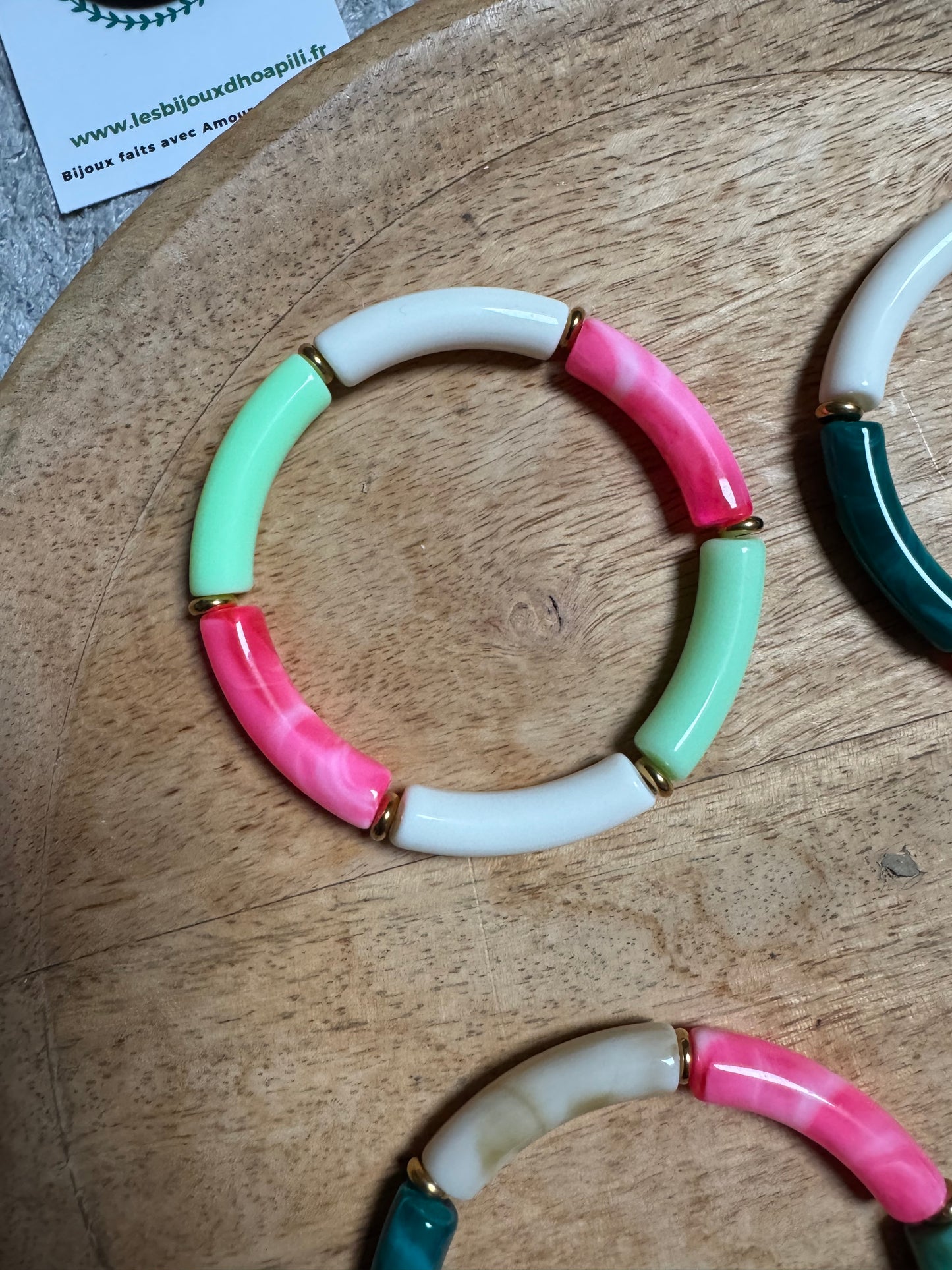 Bracelets Joncs tendance - nuances de rose, vert et bleu canard