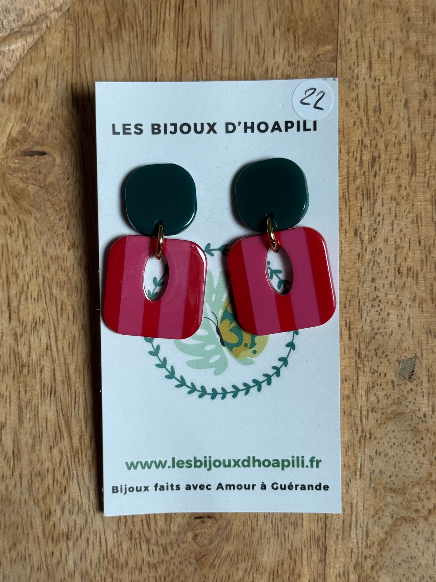 Boucles d’oreilles Buren rouge et rose