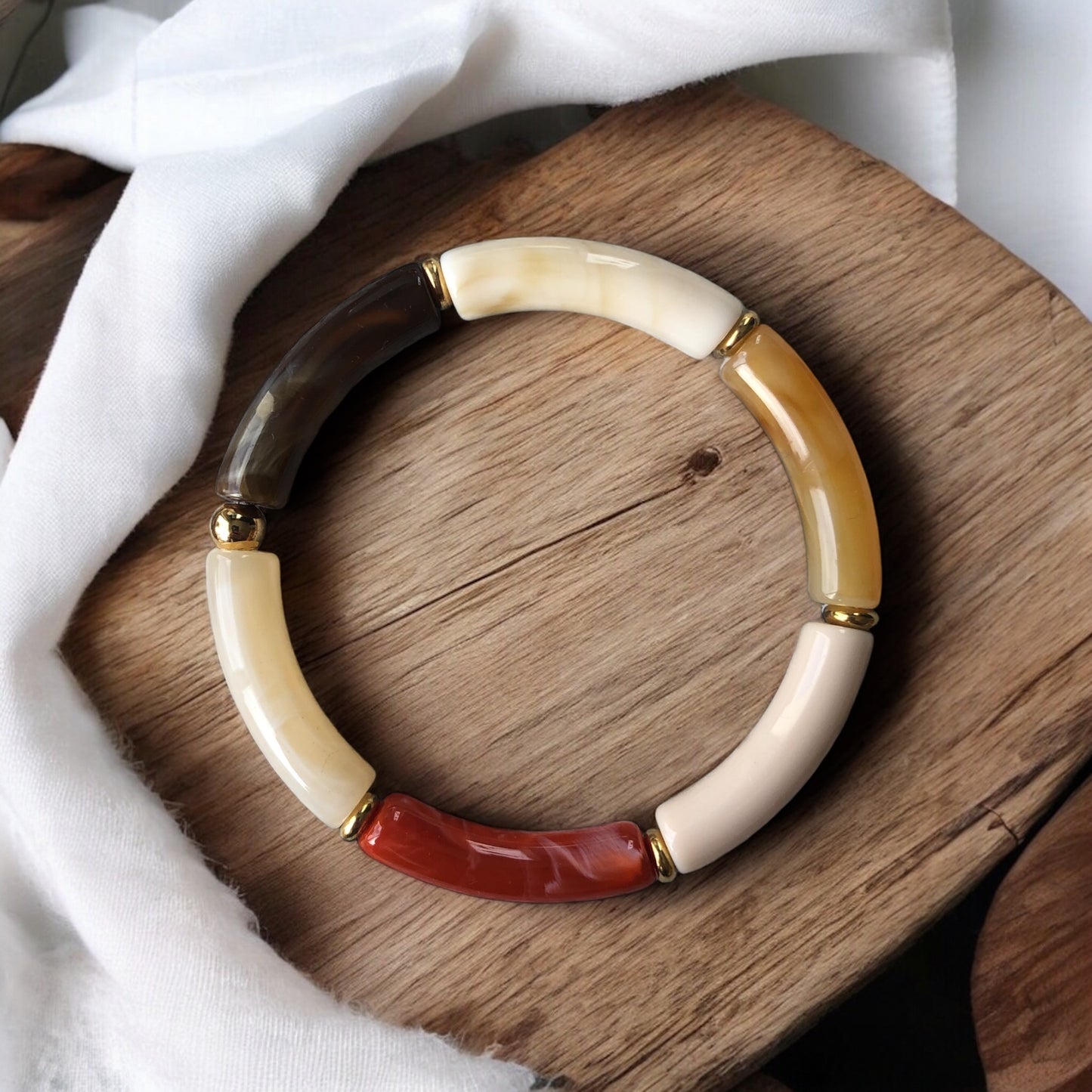 Bracelet tube petit modèle ton marron orangé