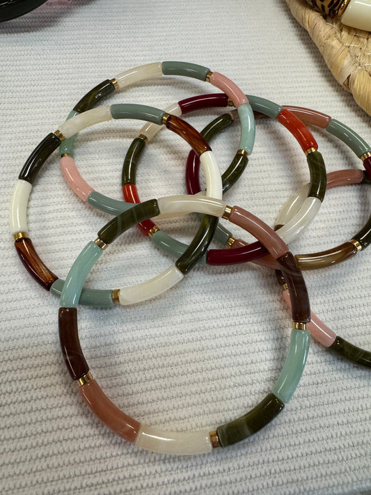Bracelet élastique jonc fins, déclinaison des verts