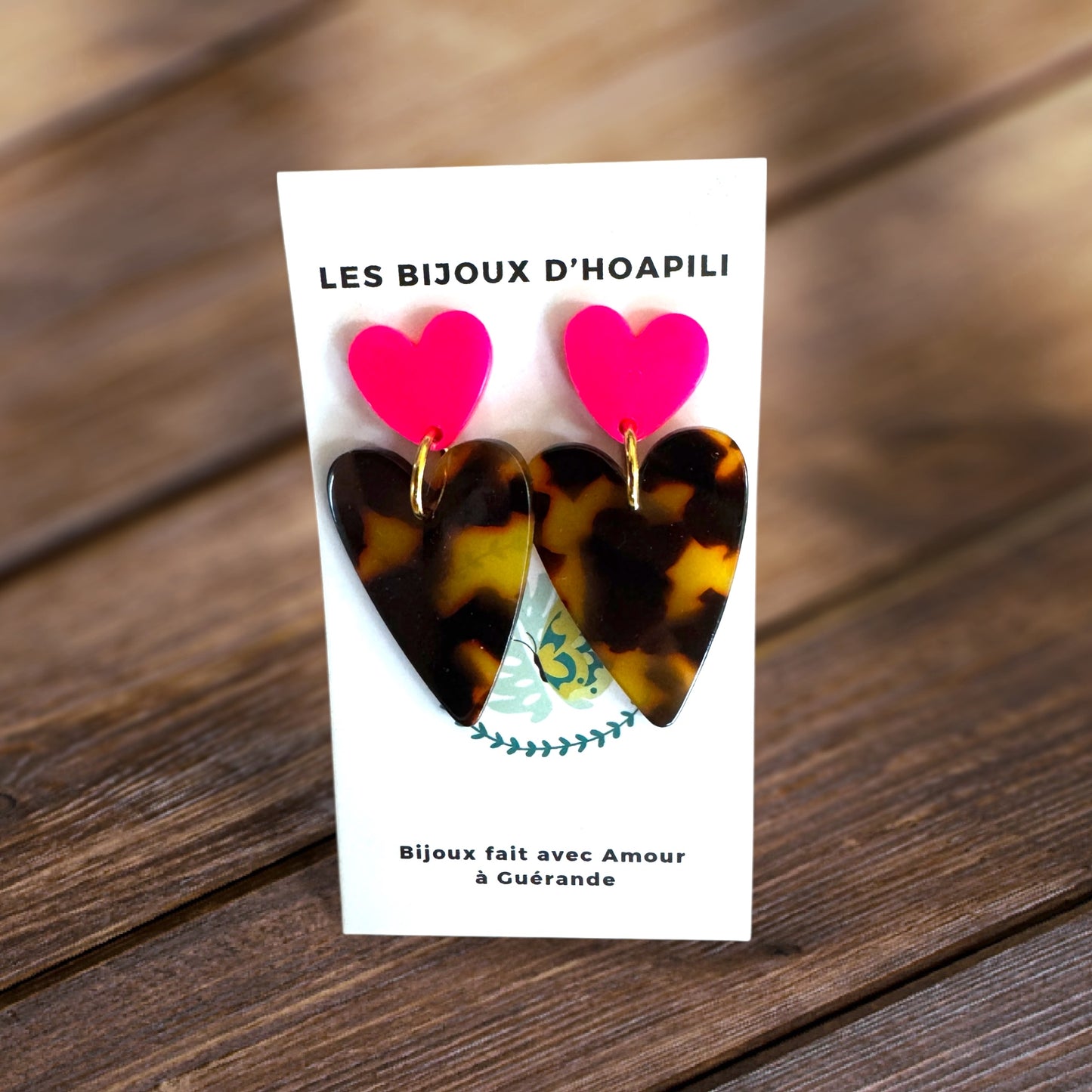 Duo de cœurs allongés, écaille de tortue