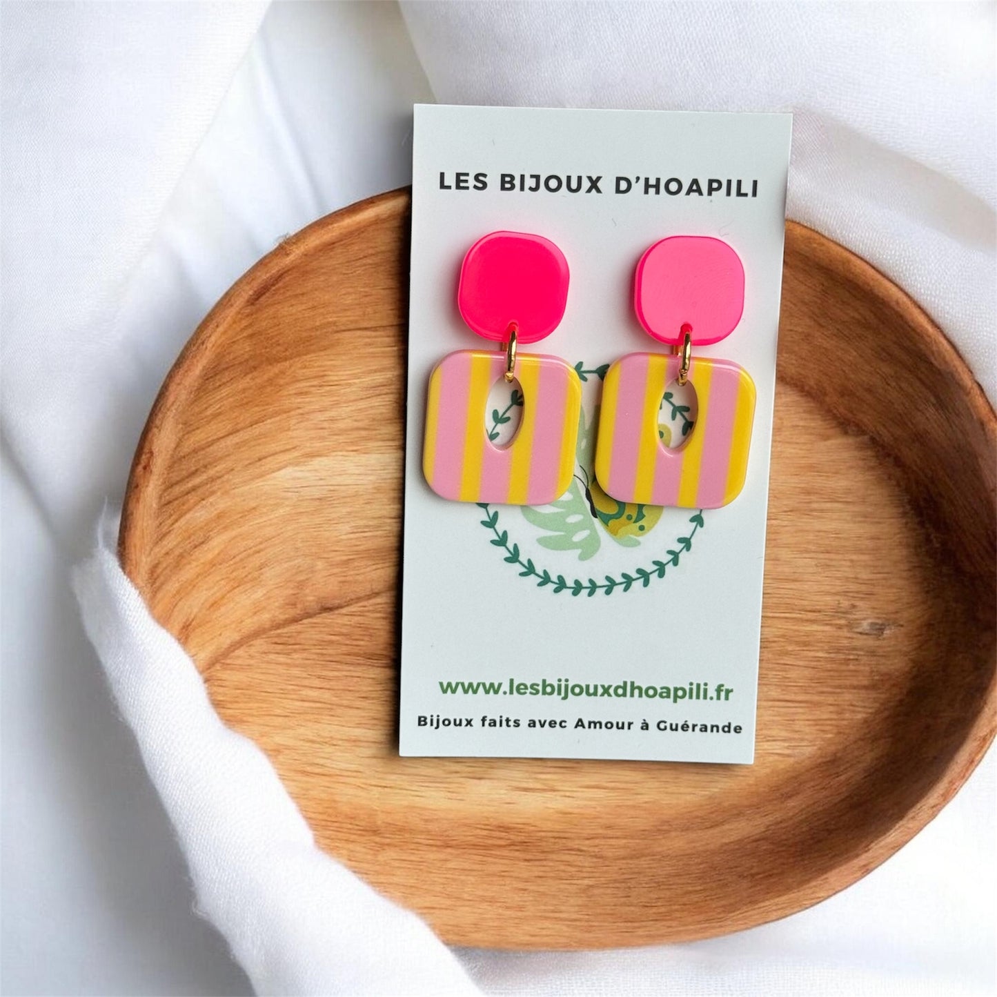 Boucles d'oreilles Buren rayure rose et jaune