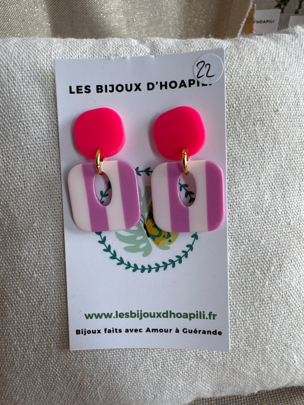 Boucles d'oreilles Buren rayure parme er blanc