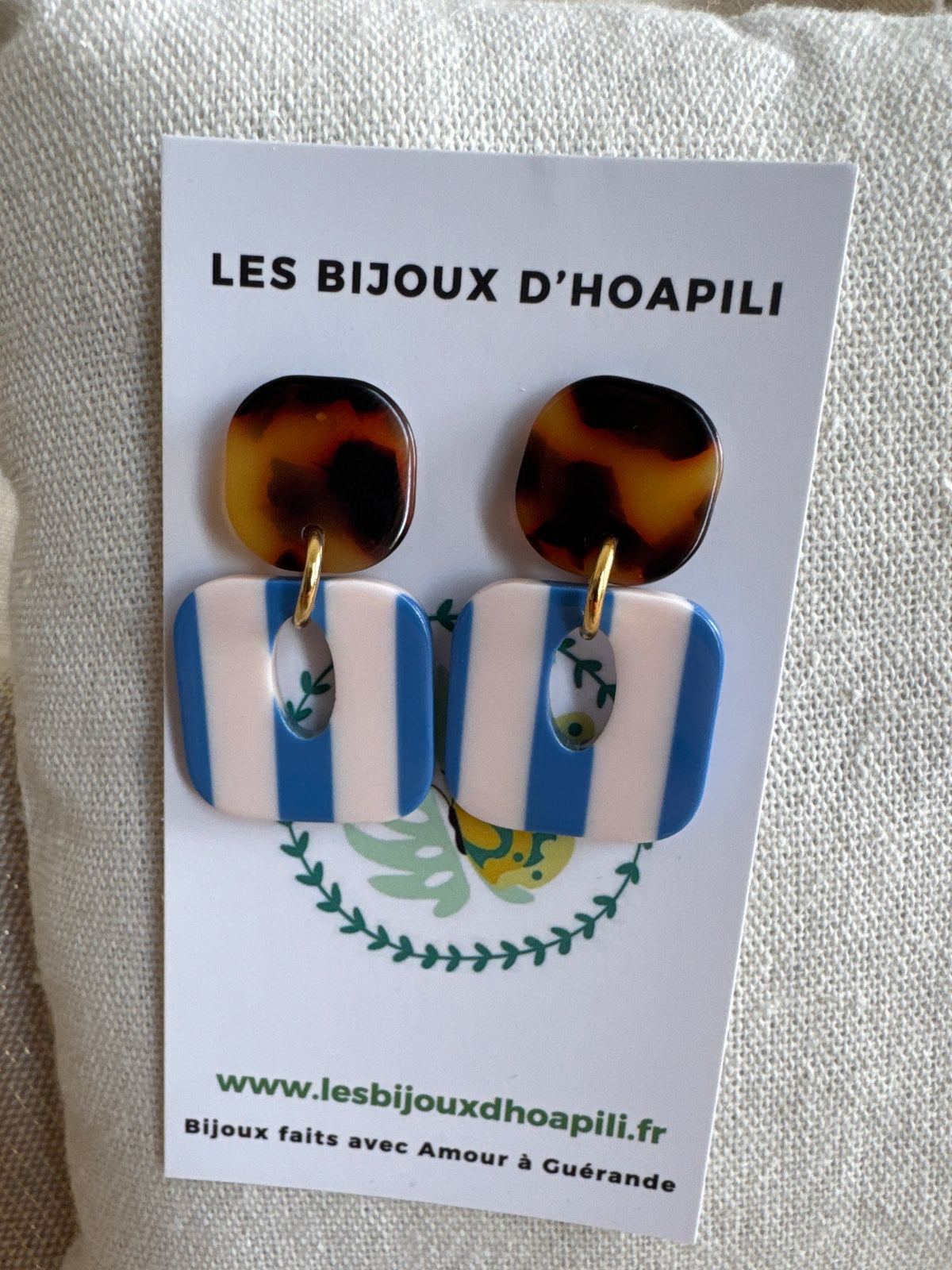 Boucles d’oreilles Buren rayures bleu et blanc