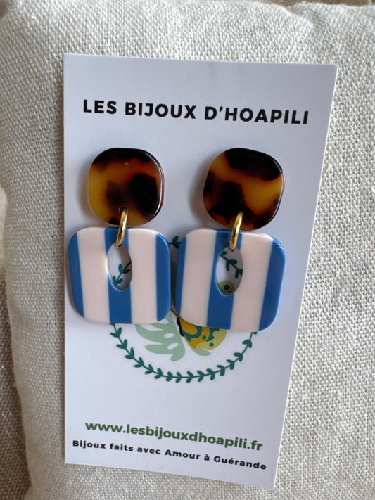 Boucles d’oreilles Buren rayures bleu et blanc