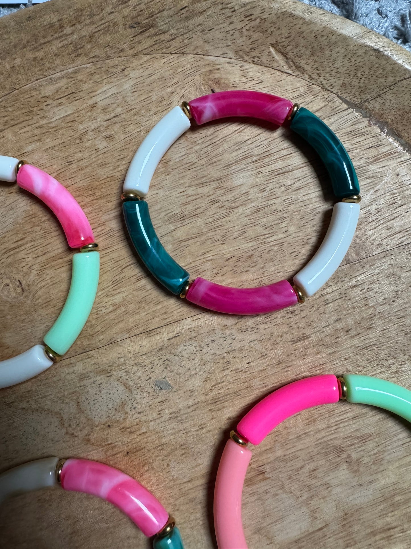 Bracelets Joncs tendance - nuances de rose, vert et bleu canard