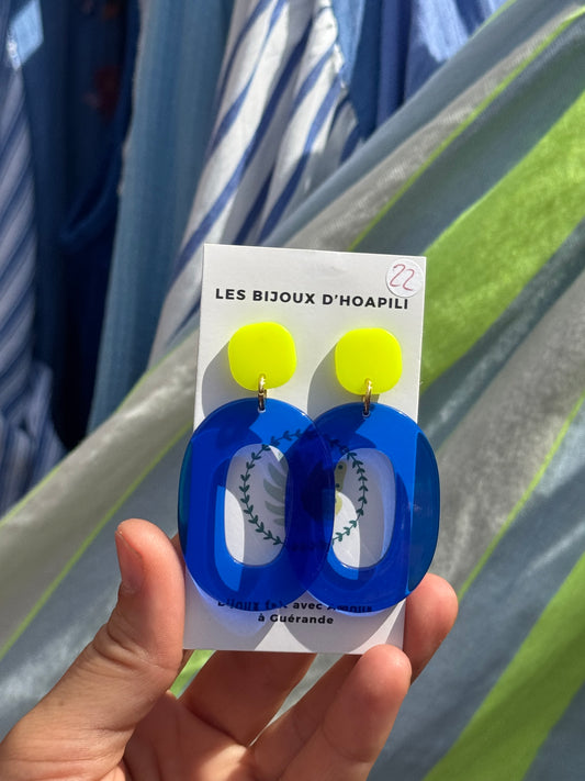 Boucles coloris bleu et jaune fluo