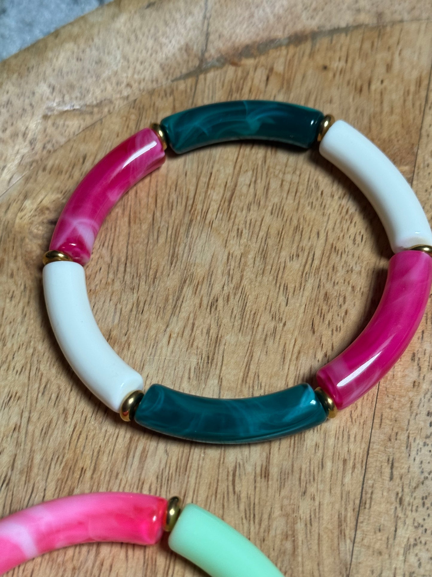 Bracelets Joncs tendance - nuances de rose, vert et bleu canard