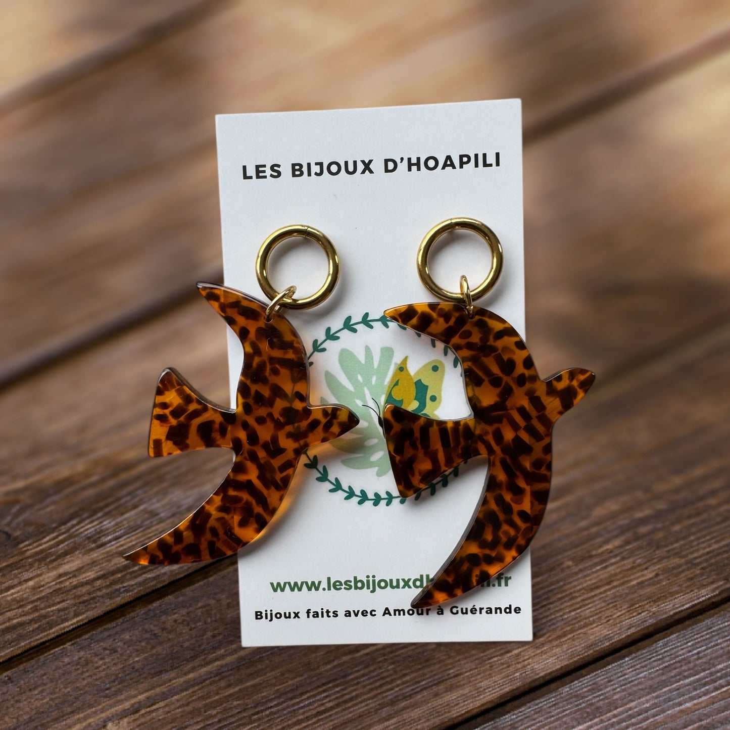 Boucles d’oreilles grands oiseaux terrazzo