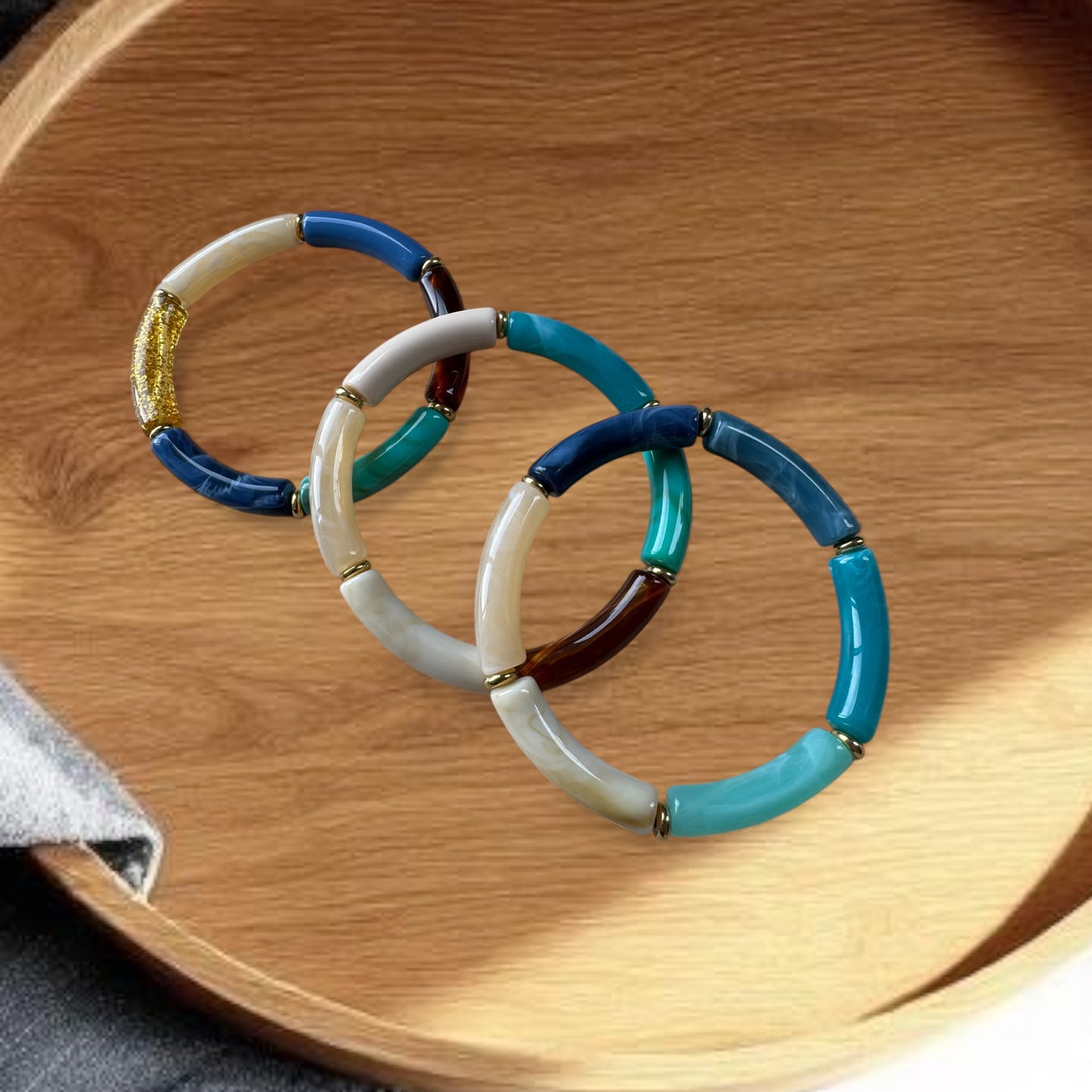 Bracelet tube petit modèle ton bleu