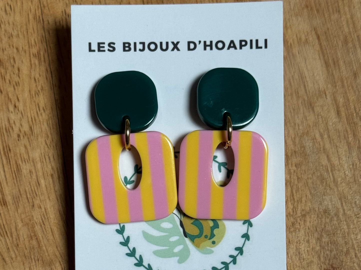 Boucles d'oreilles Buren rayure rose et jaune