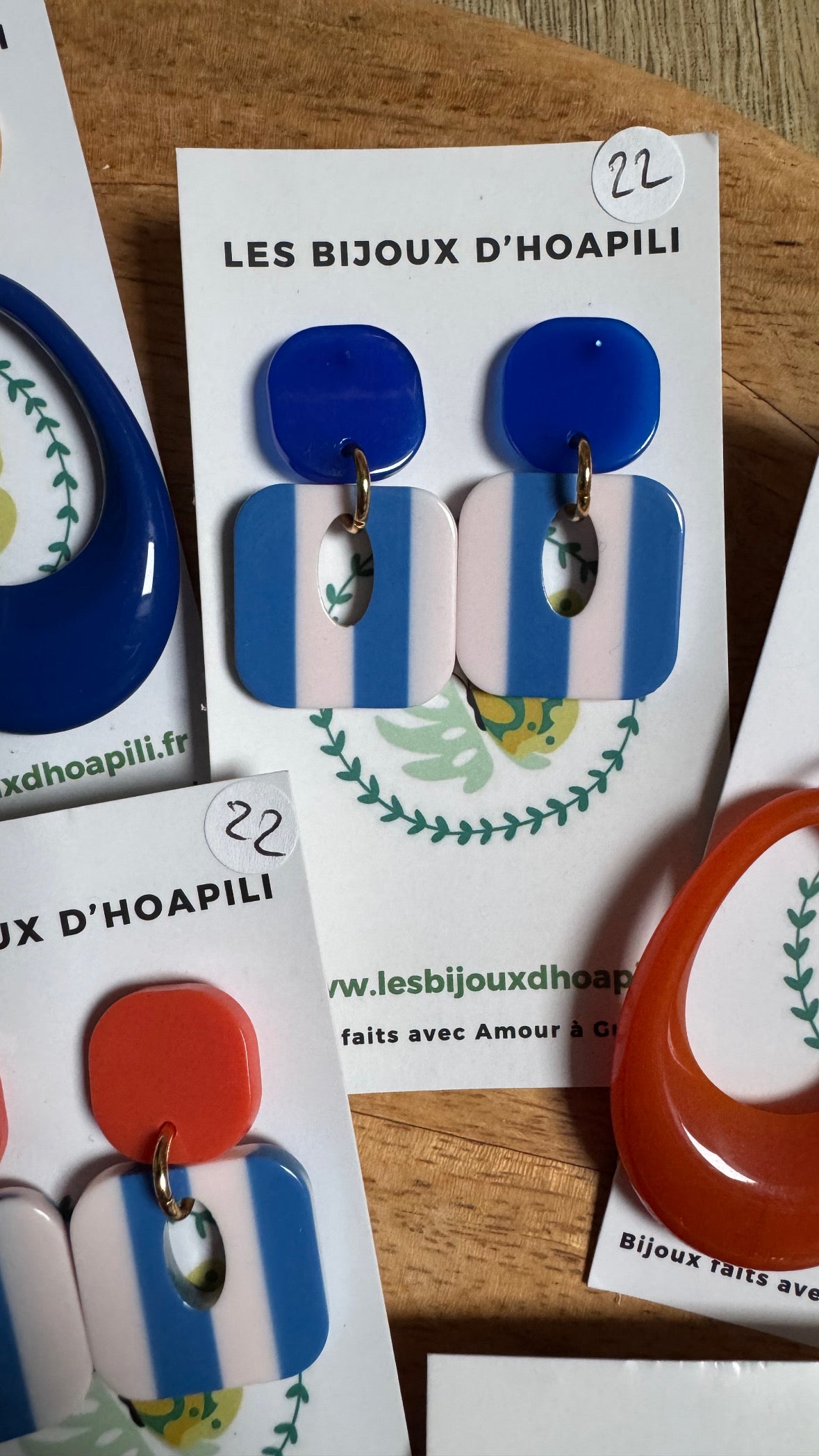 Boucles d’oreilles Buren bord de mer, rayures bleu et blanc