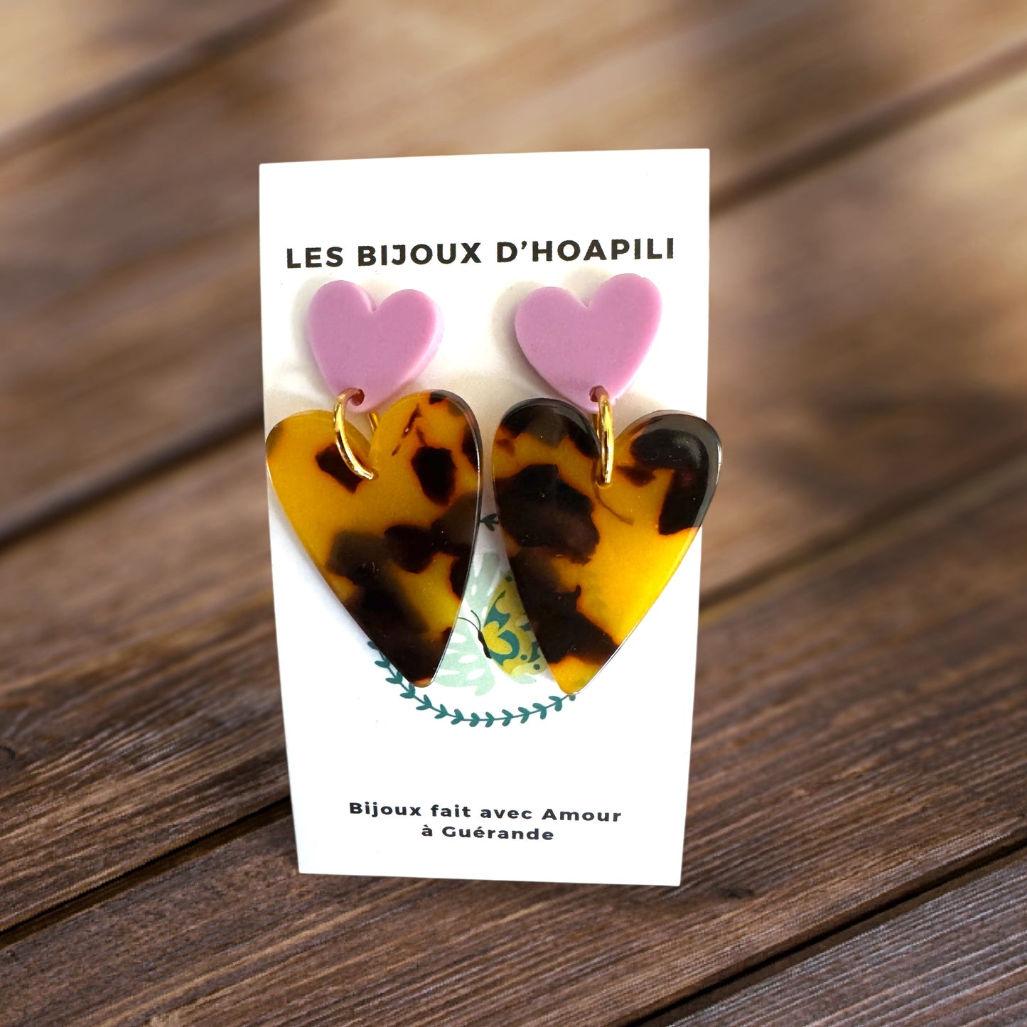 Duo de cœurs allongés, écaille de tortue