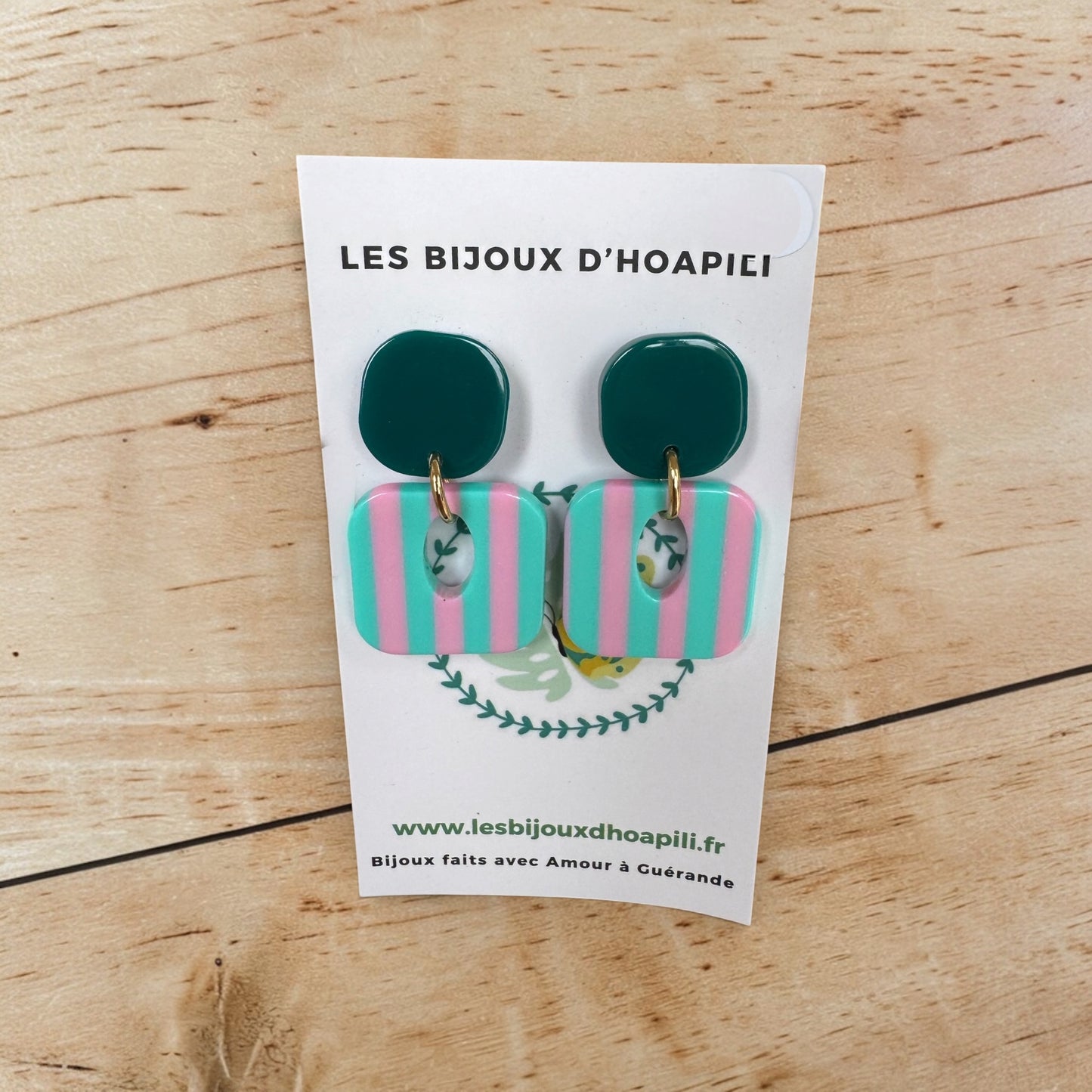 Boucles d’oreilles Buren rayures roses et bleues
