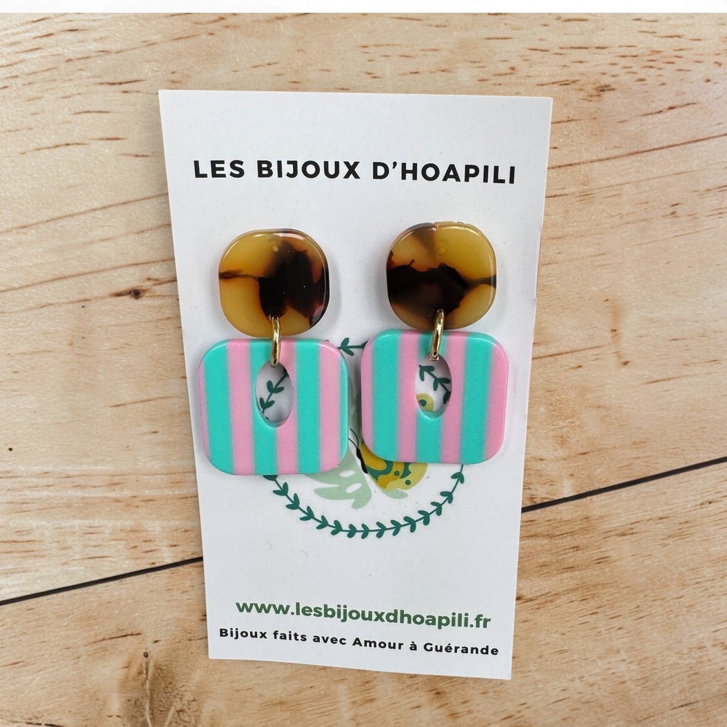 Boucles d’oreilles Buren rayures roses et bleues