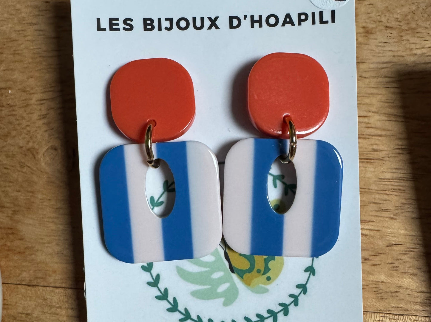 Boucles d’oreilles Buren bord de mer, rayures bleu et blanc