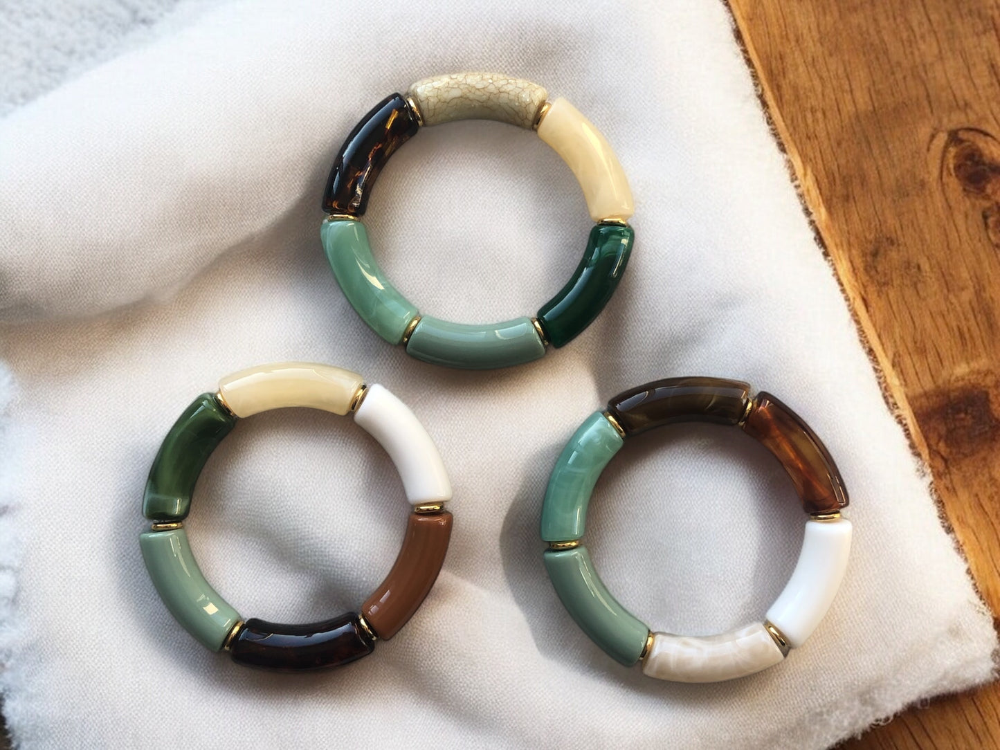 Bracelet tube ton vert et marron