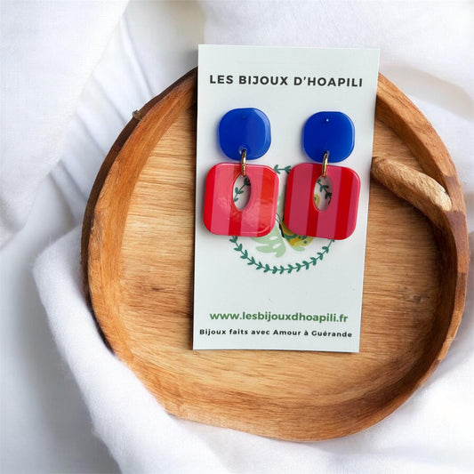 Boucles d’oreilles Buren rouge et rose