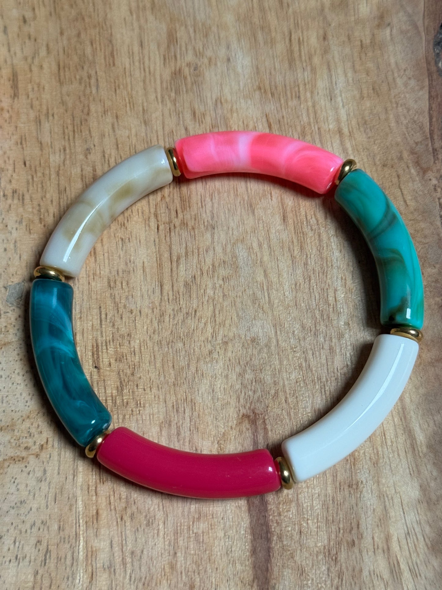Bracelets Joncs tendance - nuances de rose, vert et bleu canard
