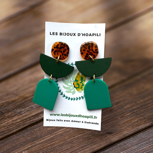 Boucles d’oreilles pendantes gradin vert et marron