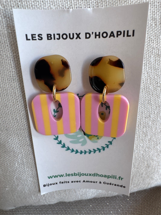Boucles d’oreilles Buren rayures rose et jaune
