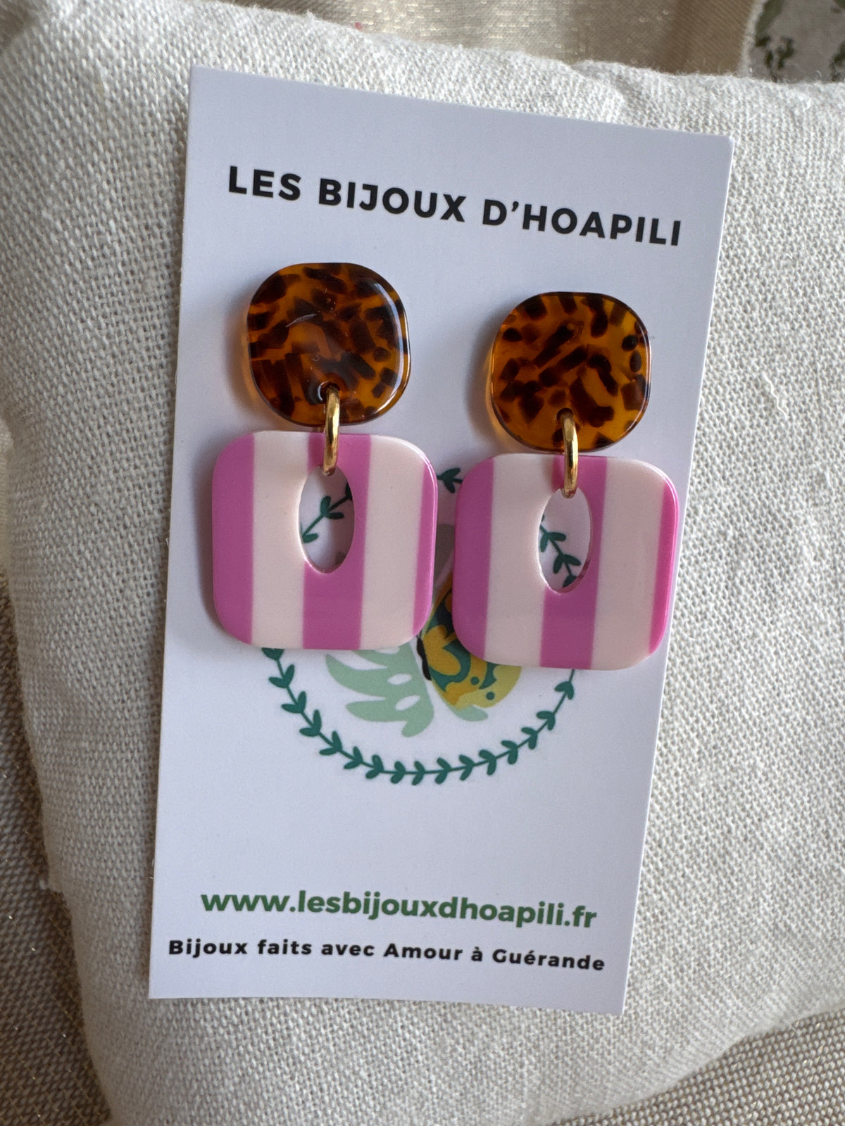 Boucles d'oreilles Buren rayure parme er blanc