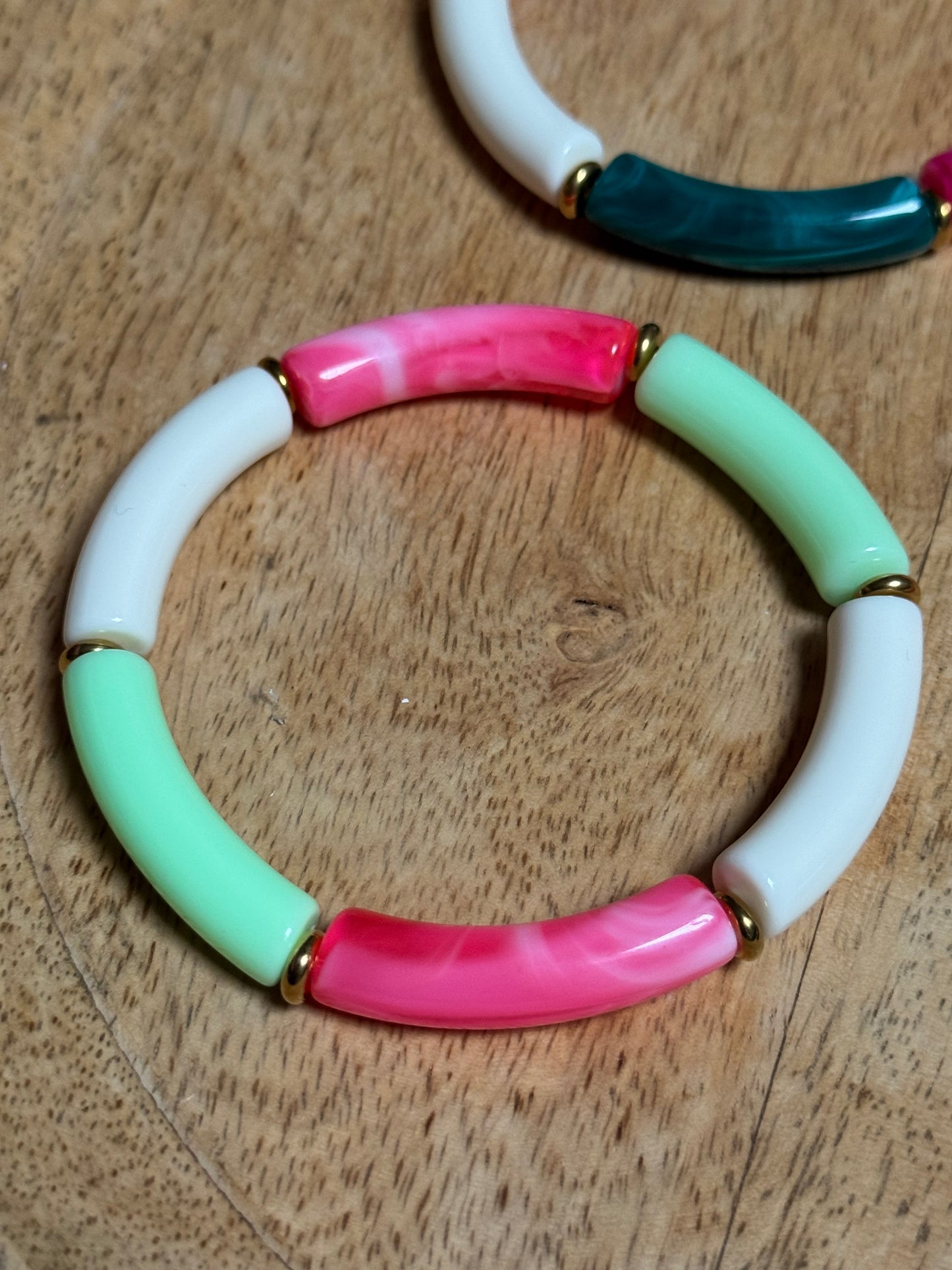 Bracelets Joncs tendance - nuances de rose, vert et bleu canard