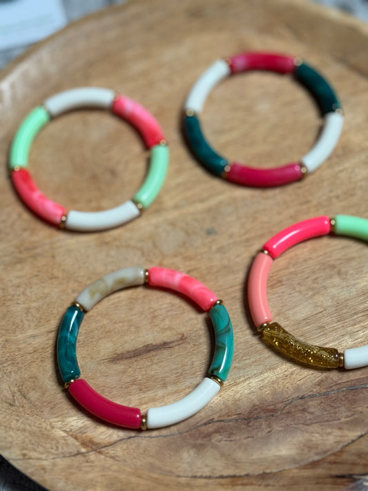 Bracelets Joncs tendance - nuances de rose, vert et bleu canard