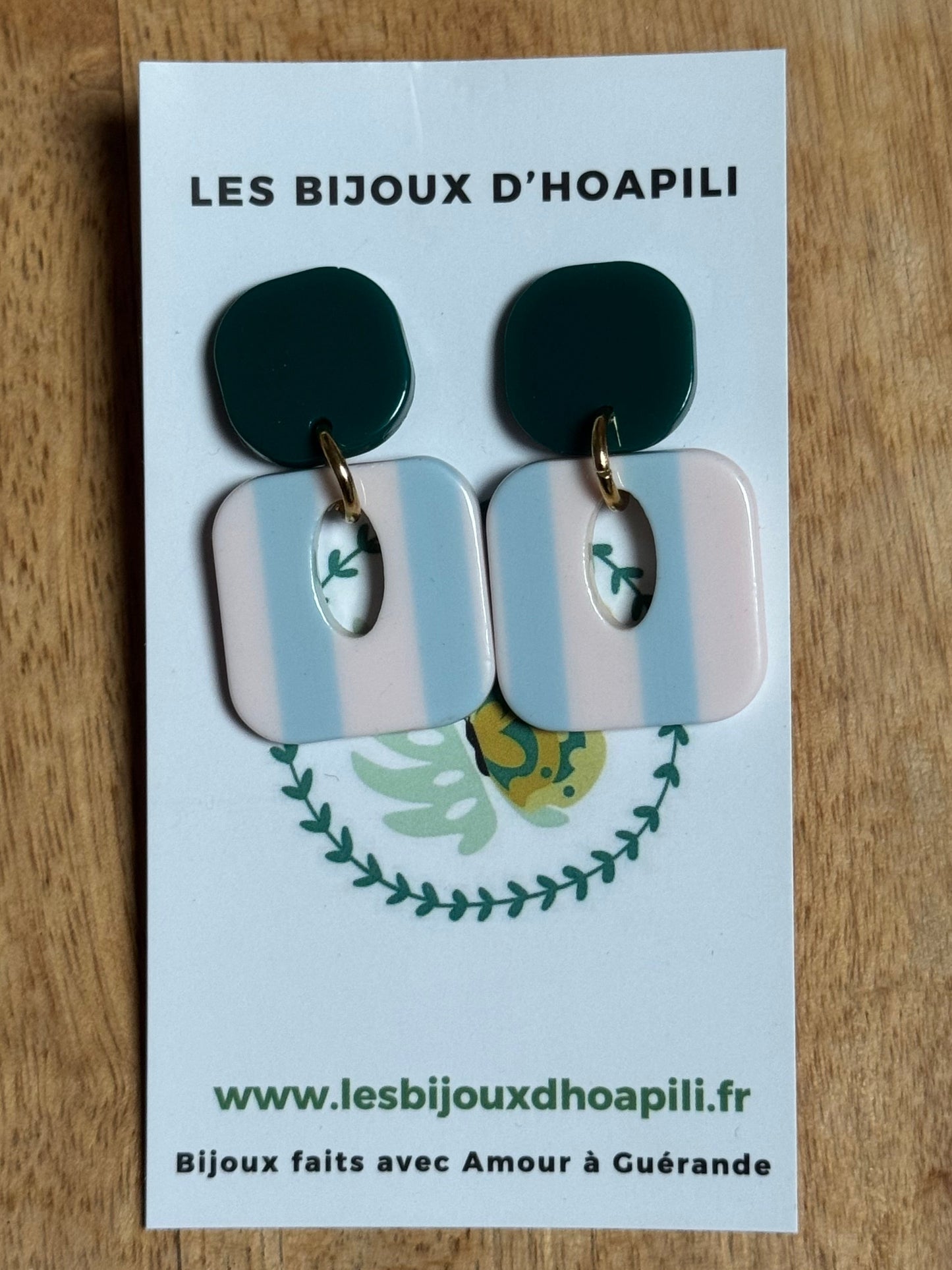 Boucles d’oreilles Buren bord de mer, rayures bleu et blanc