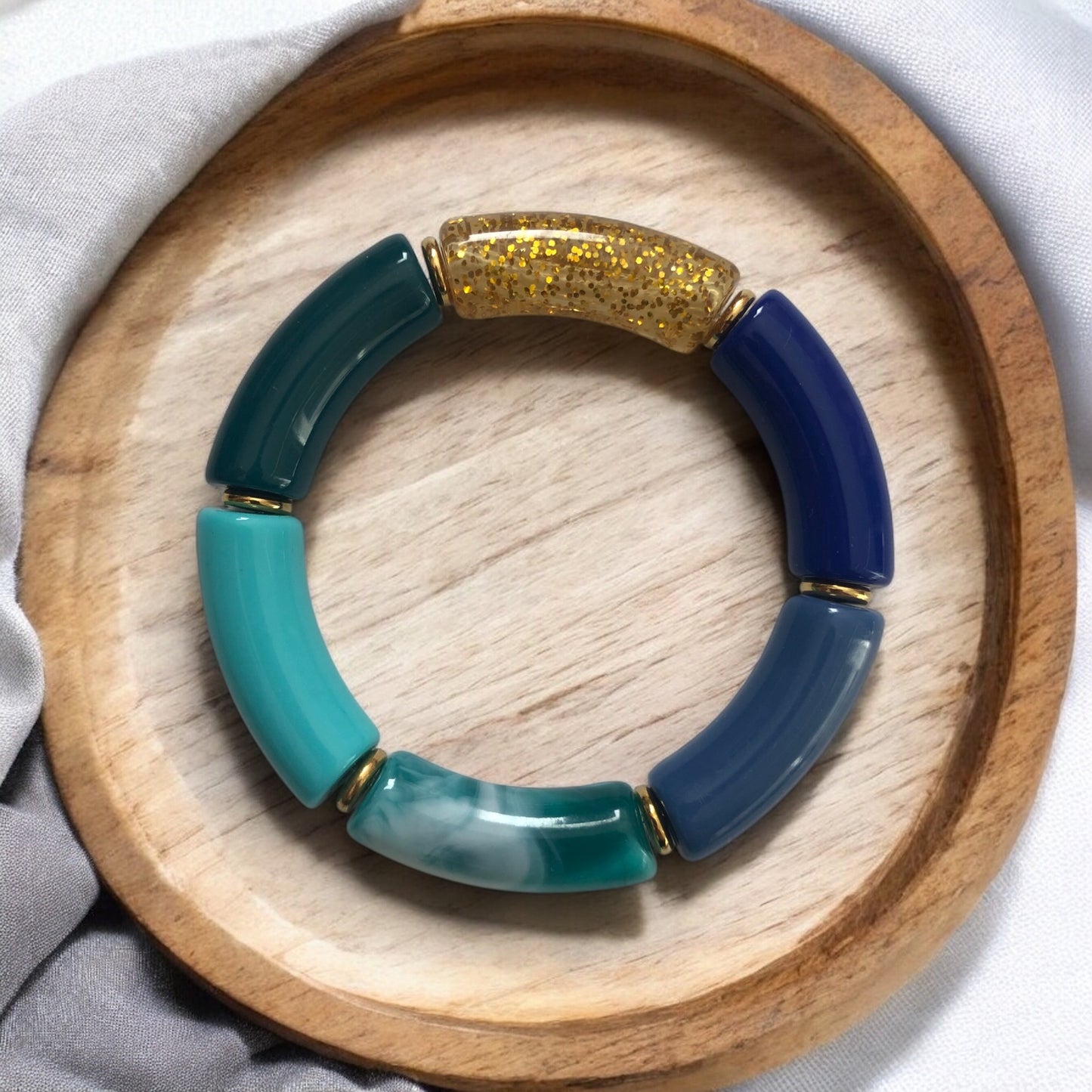 Bracelet tube ton bleu et vert