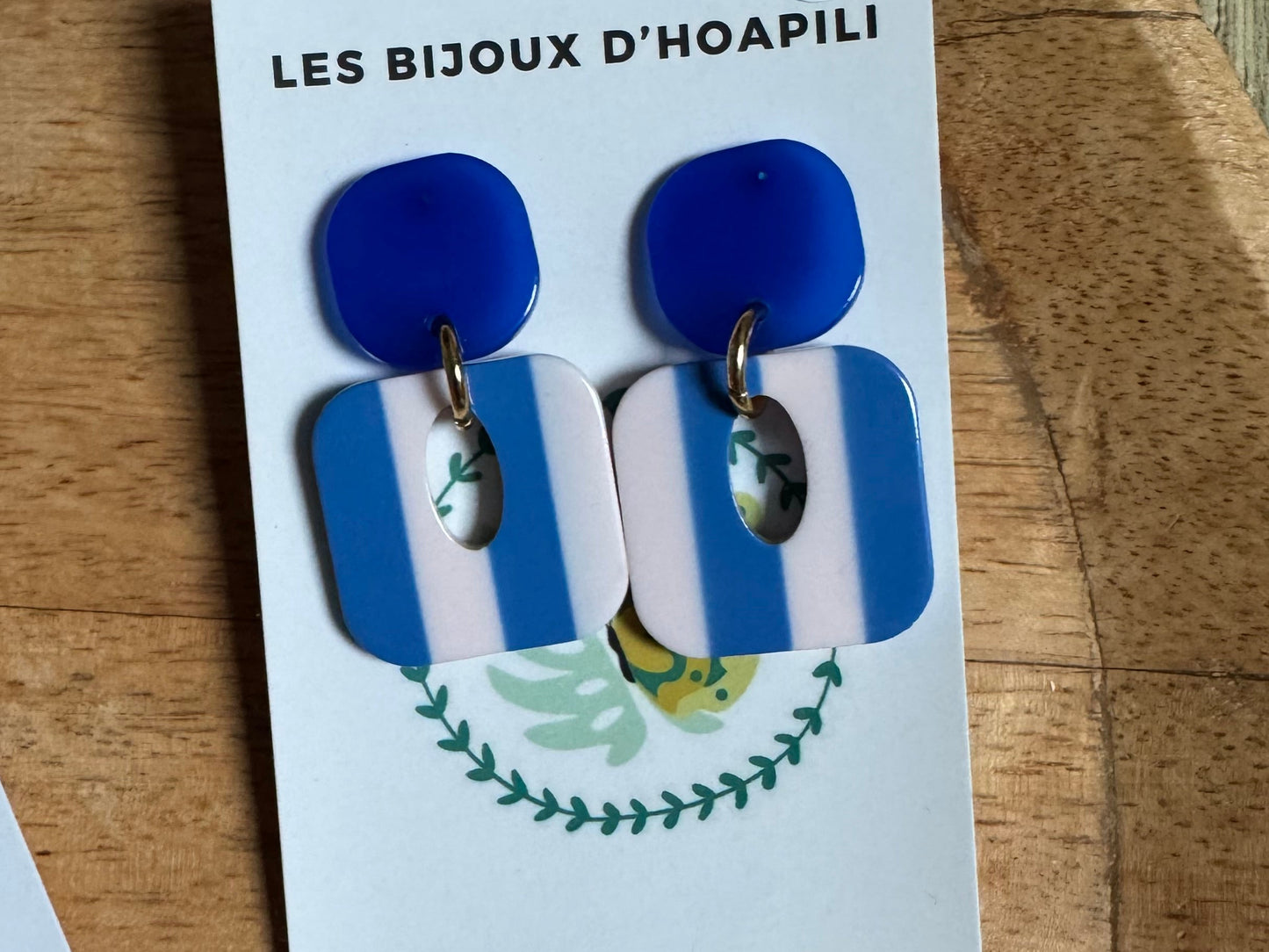 Boucles d’oreilles Buren bord de mer, rayures bleu et blanc