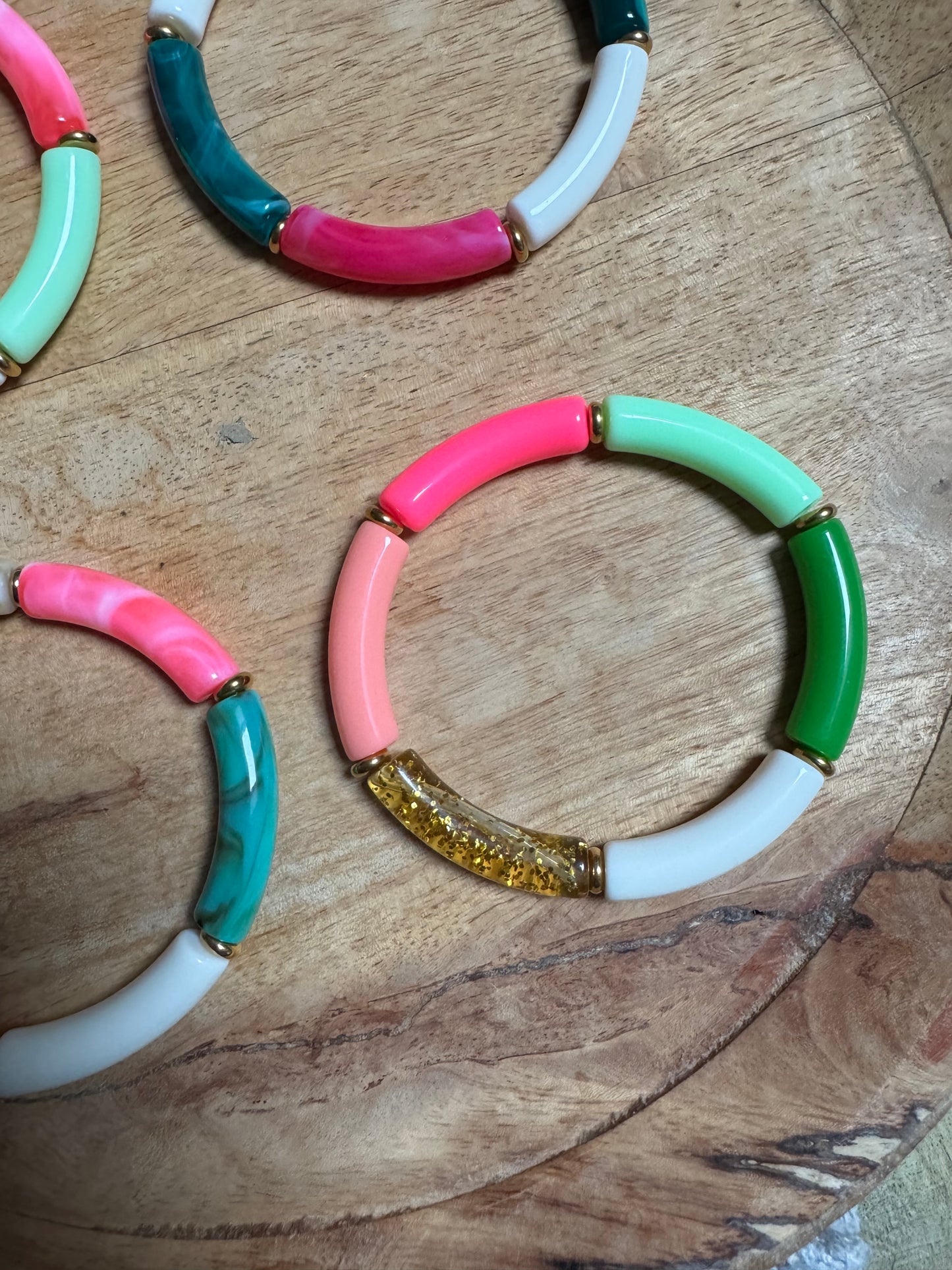 Bracelets Joncs tendance - nuances de rose, vert et bleu canard