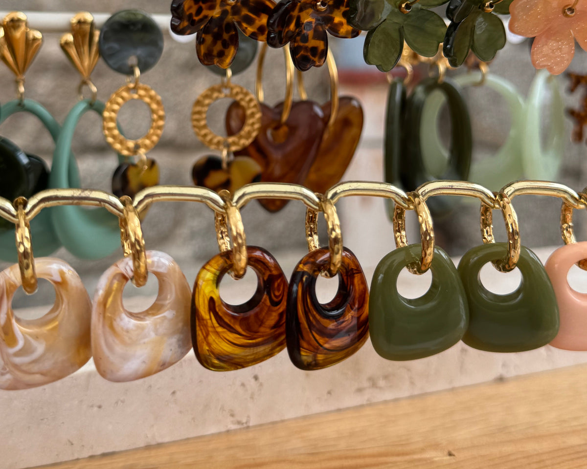 Boucles Créoles martelées dorées avec pampilles automnales