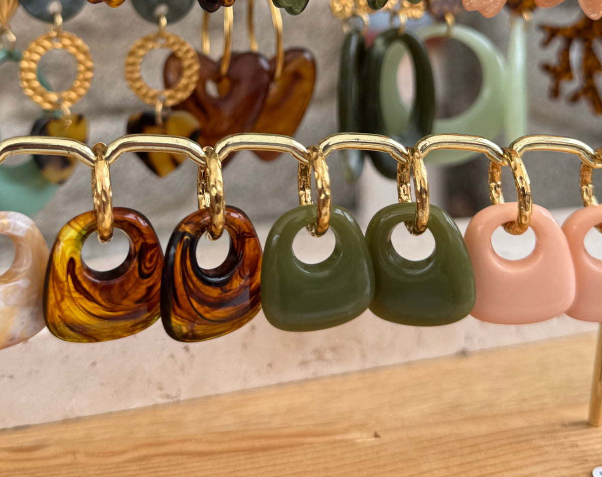 Boucles Créoles martelées dorées avec pampilles automnales