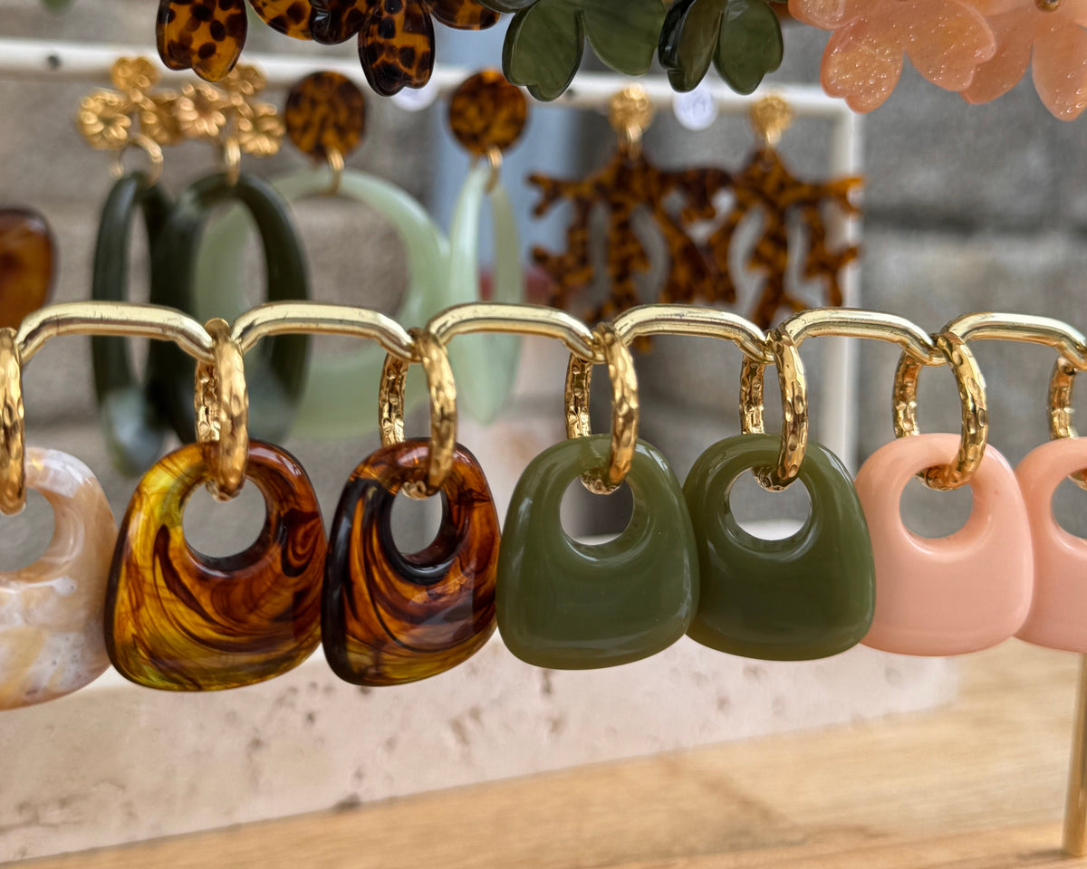 Boucles Créoles martelées dorées avec pampilles automnales
