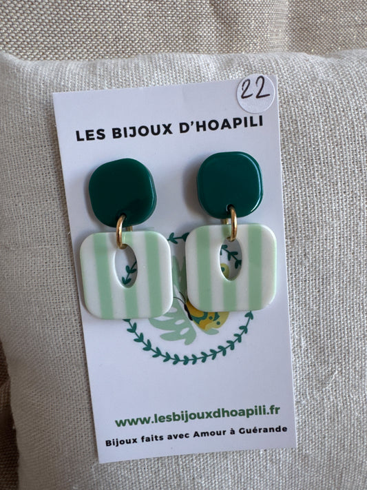 Boucles d’oreilles Buren rayures vert amande et blanc
