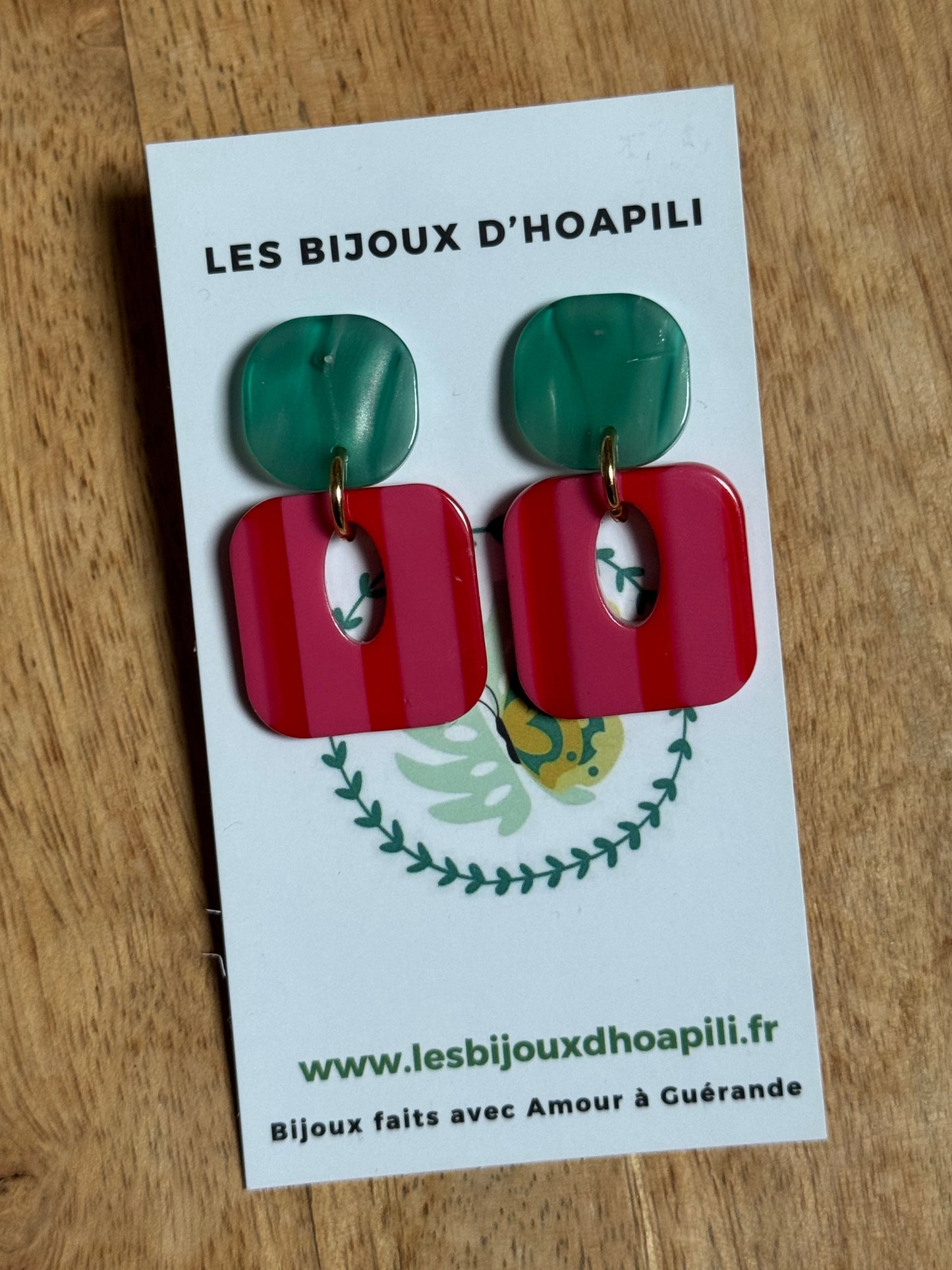 Boucles d’oreilles Buren rouge et rose