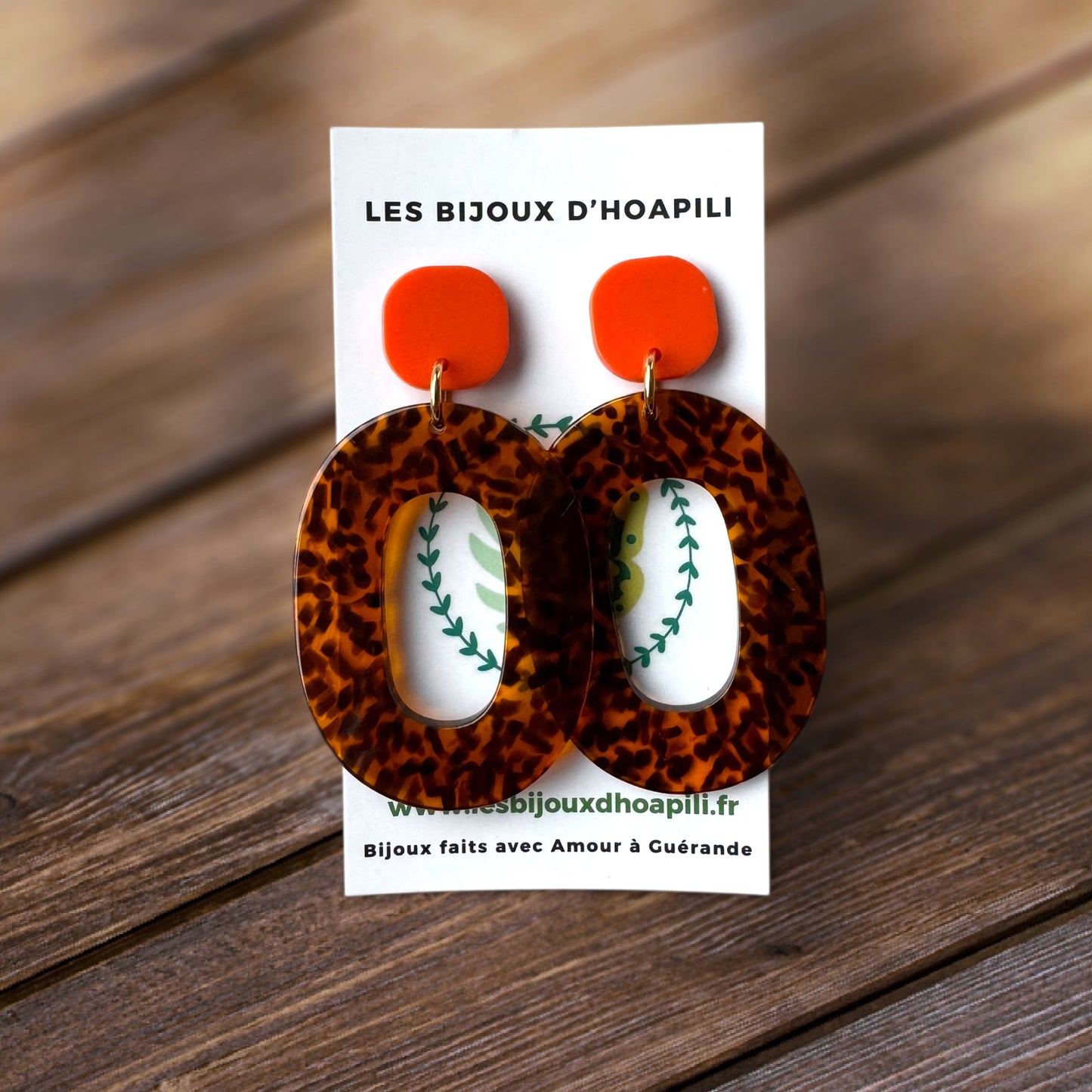 Ovale Terrazzo & Orange : Boucles d'Oreilles Pendantes Acrylique Rétro Pop