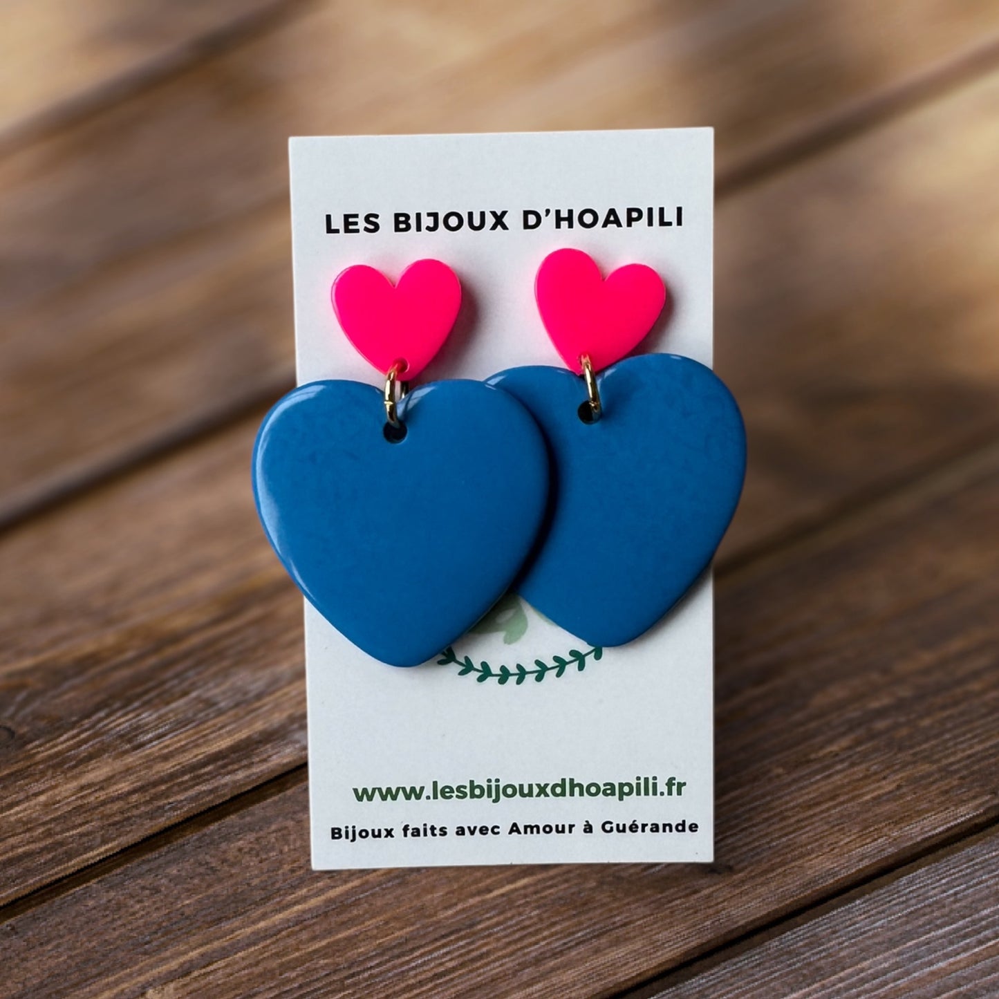 Duo Cœur Bleu Roi & Fushia Néon : Boucles d'Oreilles Pendantes Acrylique