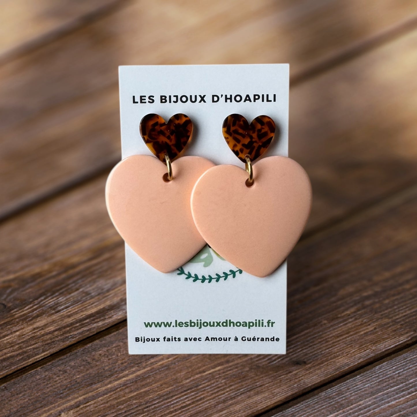 Duo Cœur Pêche & Écaille : Boucles d'Oreilles Pendantes Acrylique & Acétate