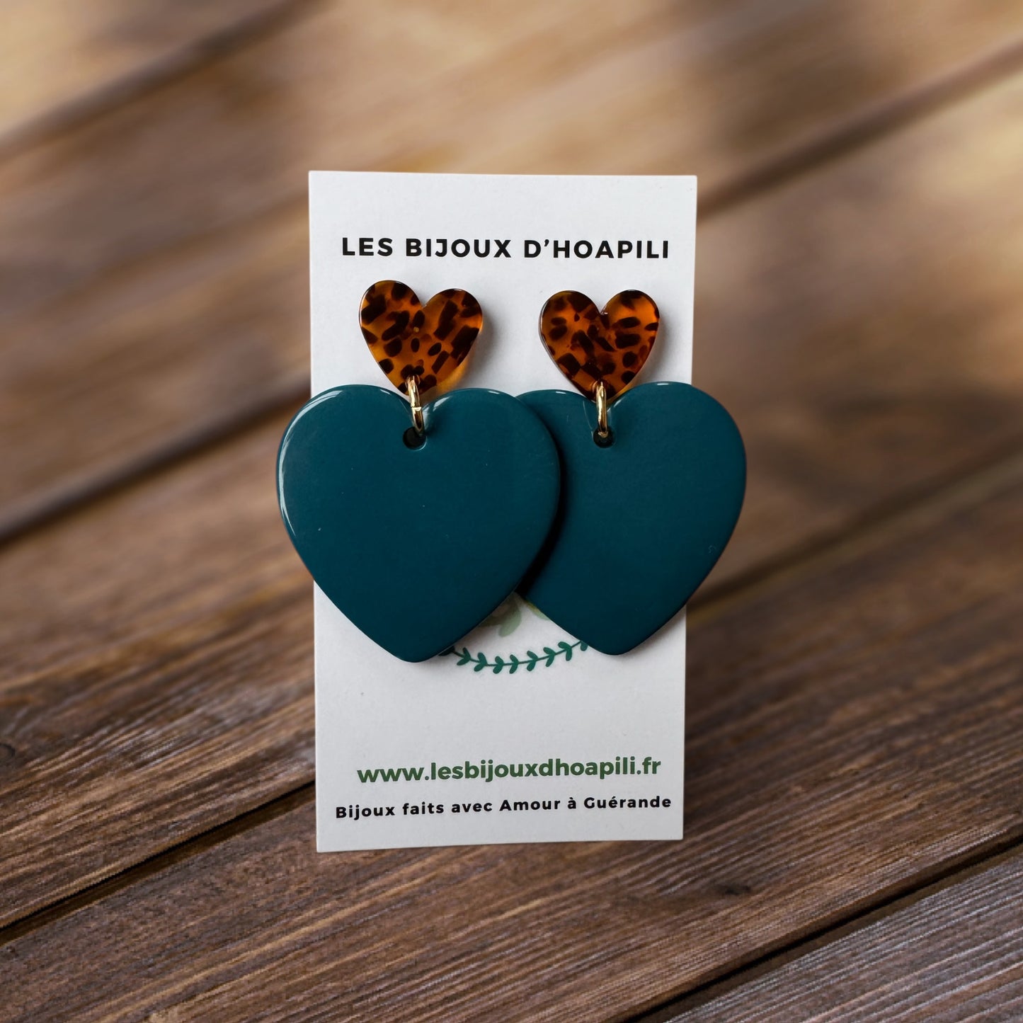 Duo Cœur Bleu Canard & Terrazzo : Boucles d'Oreilles Pendantes Acrylique & Acétate