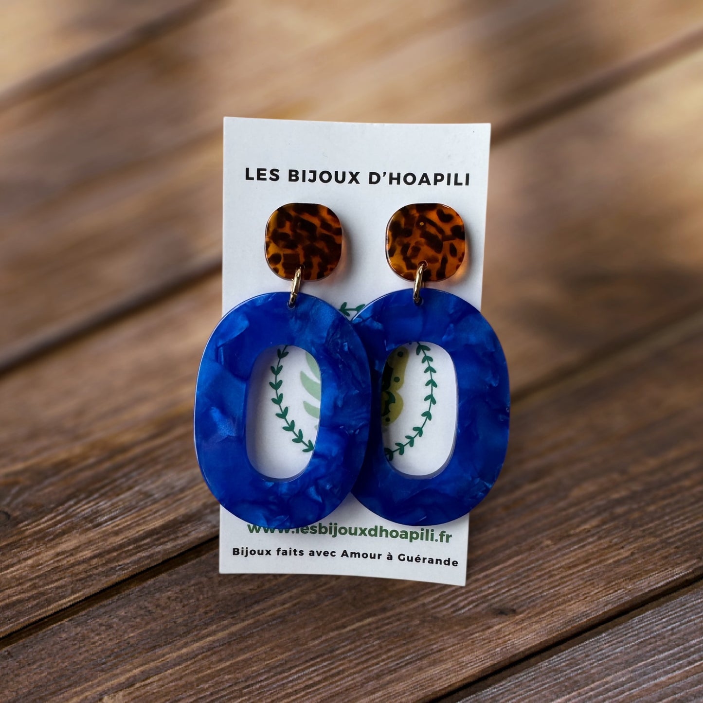 Ovale Bleu Marbré & Terrazzo : Boucles d'Oreilles Pendantes Acrylique Rétro Chic